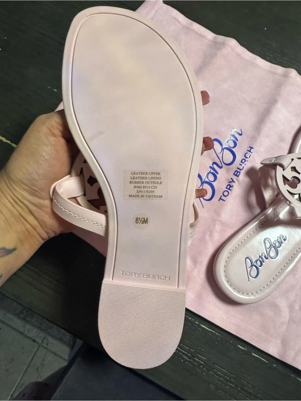 Tory Burch Pale Pink Miller Logo Thong Sandals